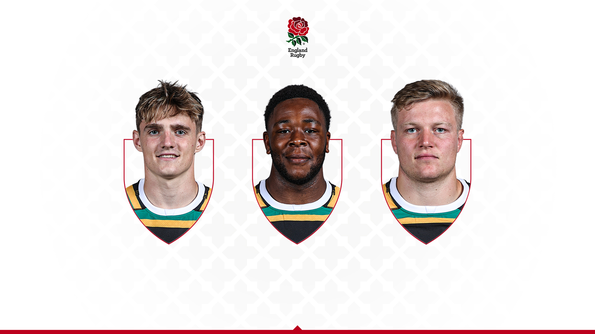 Archie McParland, Emmanuel Iyogun and Tom Peason of Northampton Saints.