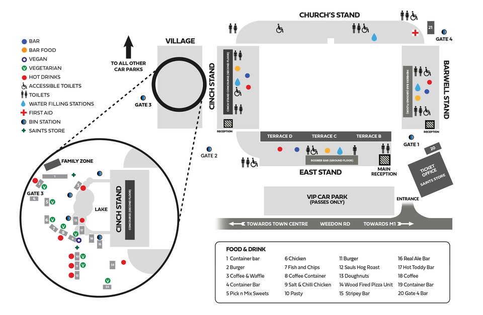 Stadium Map at Franklin's Gardens