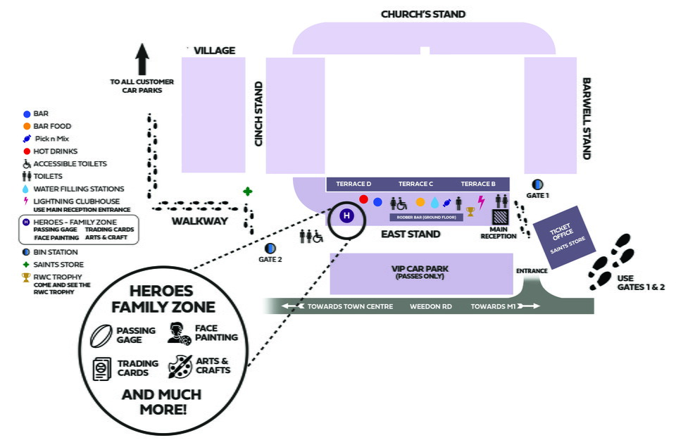 A map of cinch Stadium on Loughborough Lightning matchdays