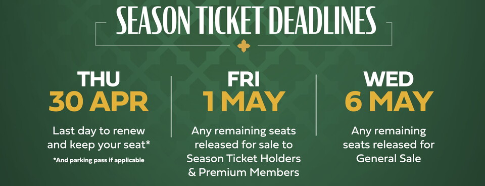 Season Ticket Deadlines 26/27