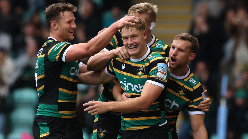 Northampton Saints celebrate a try