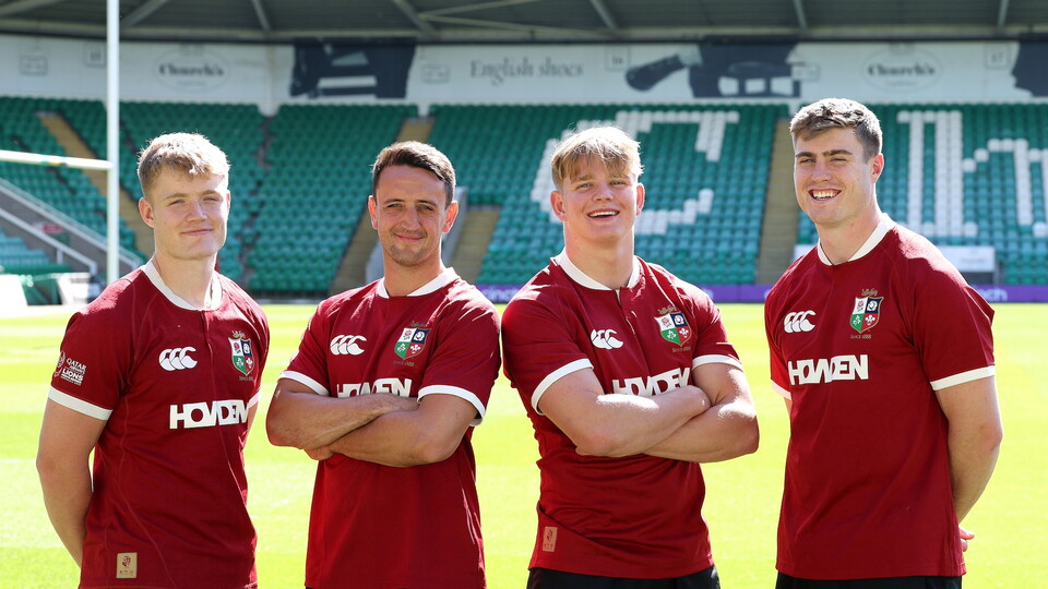 Fin Smith, Tommy Freeman, Alex Mitchell and Henry Pollock of Northampton Saints
