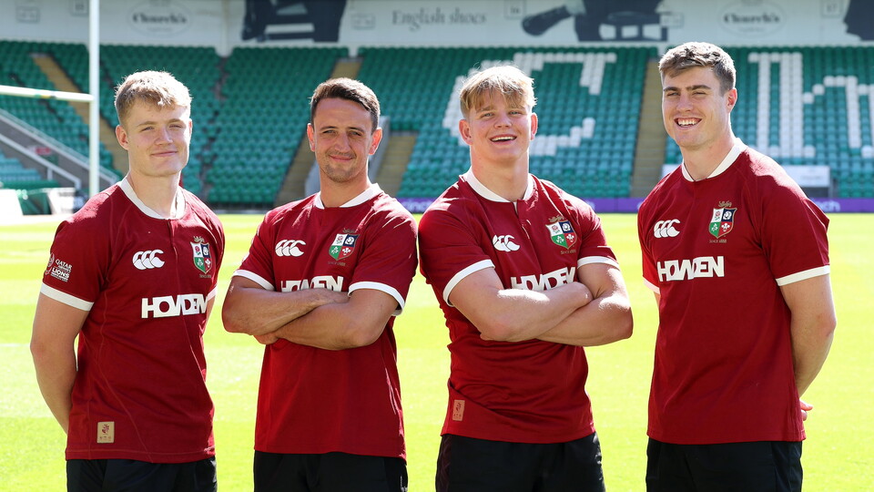 Fin Smith, Tommy Freeman, Alex Mitchell and Henry Pollock of Northampton Saints