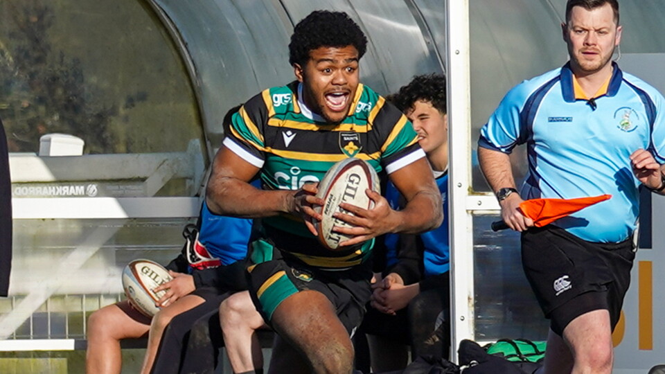 Charlie Tamani in action for Northampton Saints U18s.