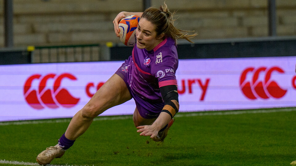Bo Westcombe-Evans scores against Harlequins.