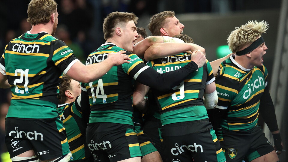 Northampton Saints celebrate a try