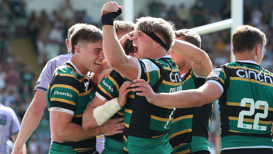 Northampton Saints celebrate a try