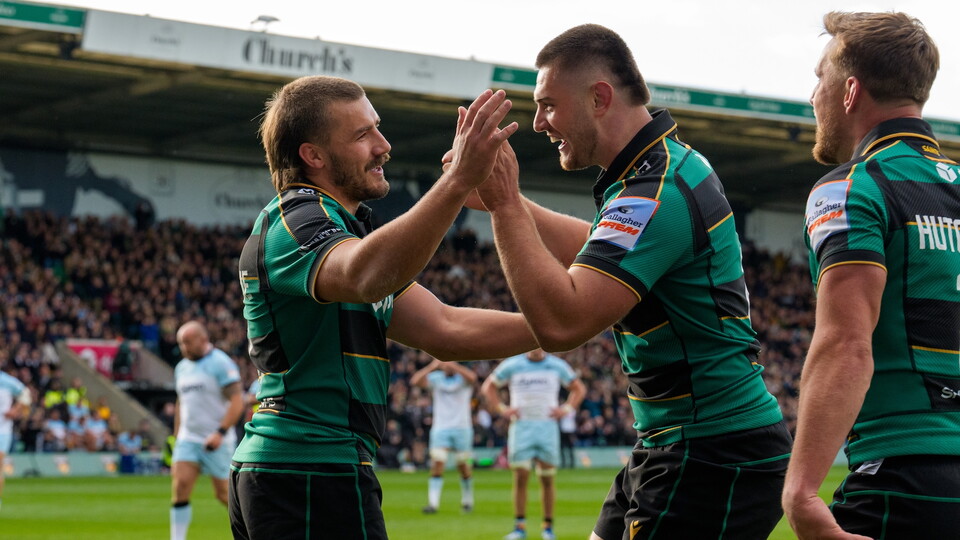 Northampton Saints celebrate a try
