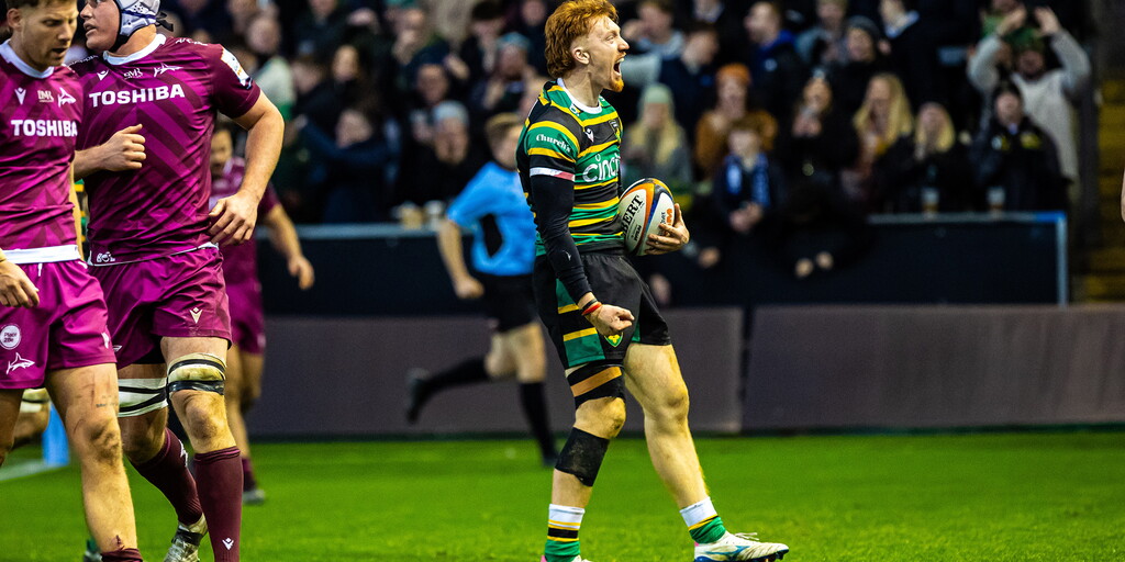 George Hendy celebrating for Northampton Saints